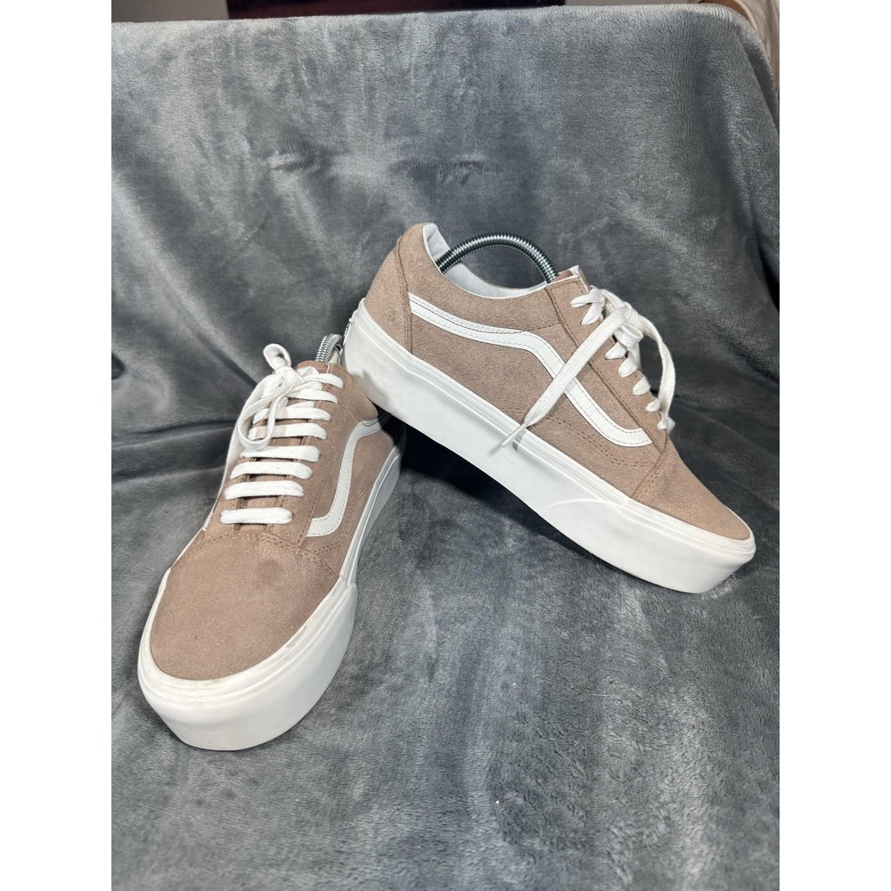 Vans Old Skool Platform Shoes Mens Size 10 Beige Suede Low Top Skate Sneakers